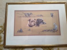 Mick Cawston Limited Edition Signed Print Of Lurchers - Two Of A Full Set Of 4 Prints