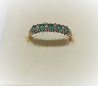 9Ct Gold Emerald And Diamond Half Hoop Ring