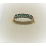 9Ct Gold Emerald And Diamond Half Hoop Ring