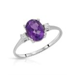 10Ct White Gold Amethyst & Diamond 3 Stone Ring