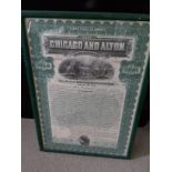 Framed 1899 Chicago & Alton Railroad Bond Certificate