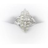 3 Row 14Ct White Gold Diamond Ring