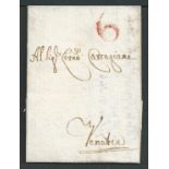 Austria 1749 Entire letter from Cles (S. Tyrol) addressed to Venice, bearing handstruck "6" Tax mark