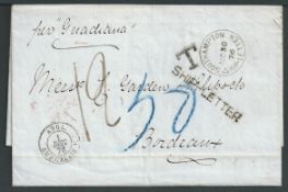 G. B. - Ship Letters - London 1876 Stampless Entire letter from Pernambuco to Bordeaux