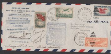 Airmails - Russia / USA / France 1938 Printed "Howard Hughes, New York Worlds Fair 1939"