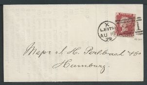 G.B. - Line Engraved 1879 Large part Prices Current to Hamburg with 1868 pl 220 1d well tied 221
