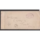 Boer War 1900 Long Stampless cover to Toronto, posted by a soldier