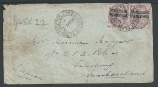 Boer War - Rhodesia / Bechuanaland 1900 (Apr.2) Cover with "Mashonaland, British South Africa Polic