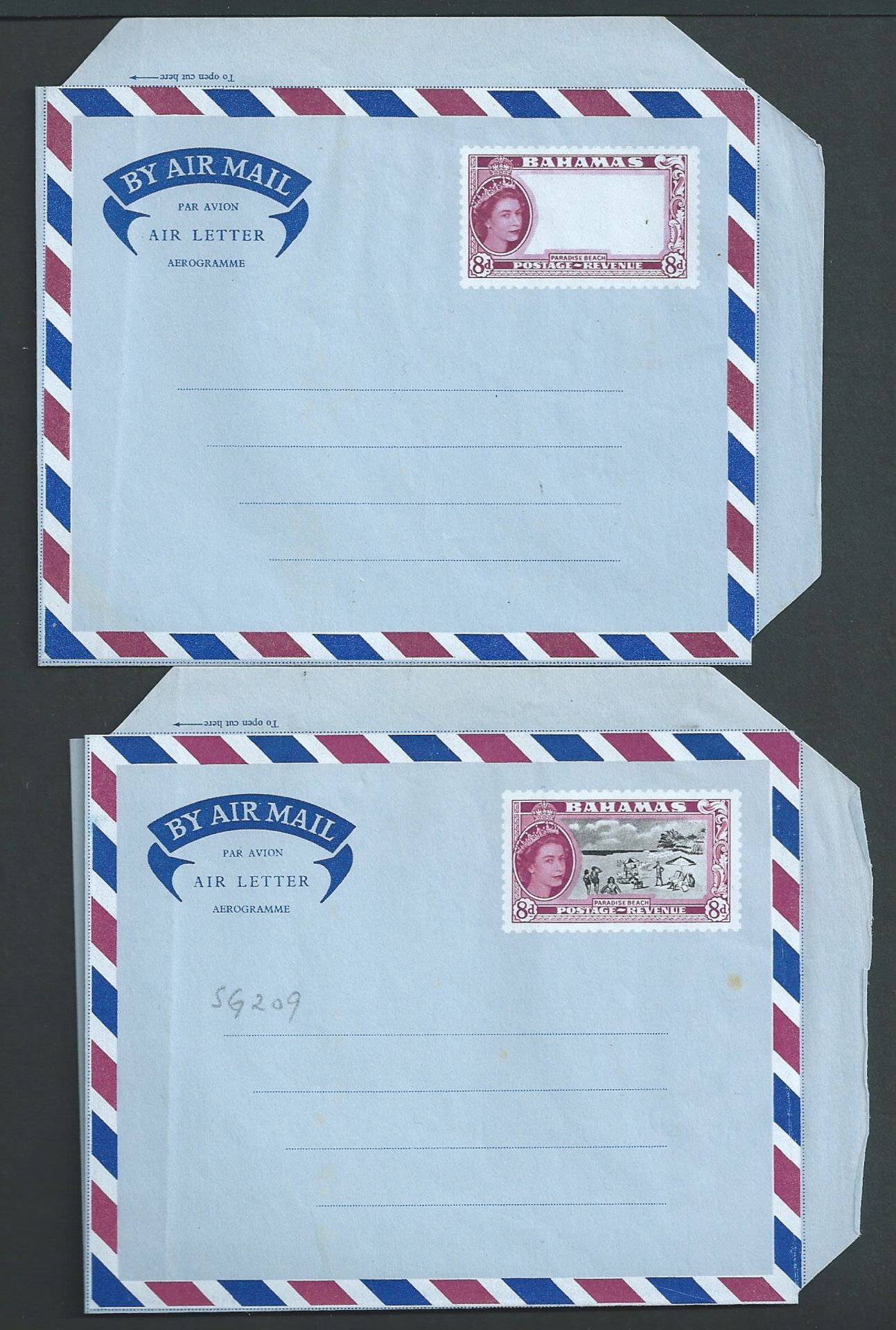 Bahamas 1963 O.E.II 8d Air Letter unused (light vertical bend) variety black printing (central vine