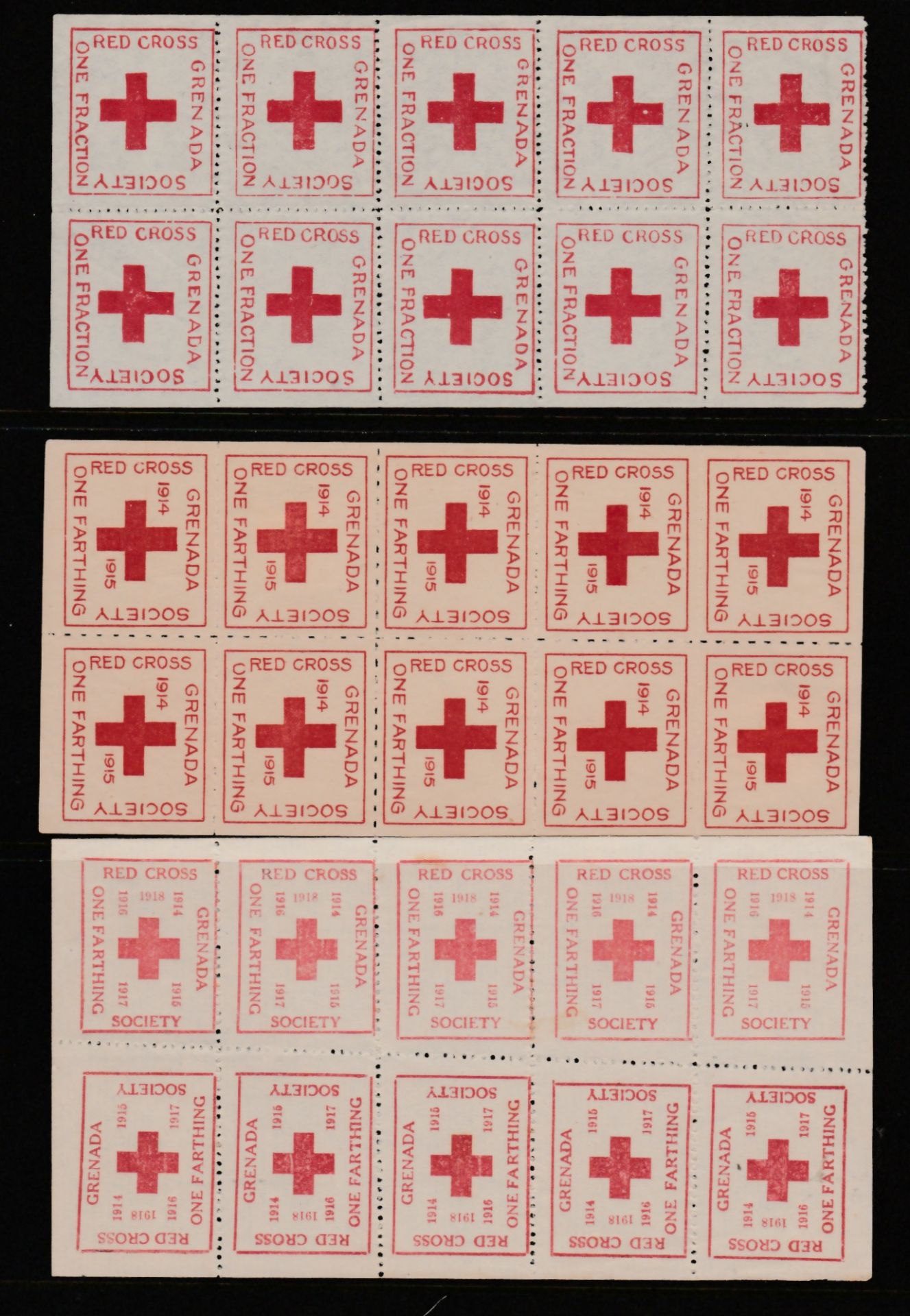 Grenada 1914-18Red Cross Society labels including One Fraction labels (12, including a sheet of ten) - Image 6 of 6