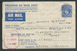 Great Britain World War Two / Malaya 1944 G.B. 2 1/2d Air Mail Lettersheet, for use by P.O.W.s ...