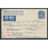Great Britain World War Two / Malaya 1944 G.B. 2 1/2d Air Mail Lettersheet, for use by P.O.W.s ...