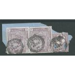 G.B. - Surface Printed 1896 Small piece bearing two copies of 1884 2/6d deep lilac and 1887 5d