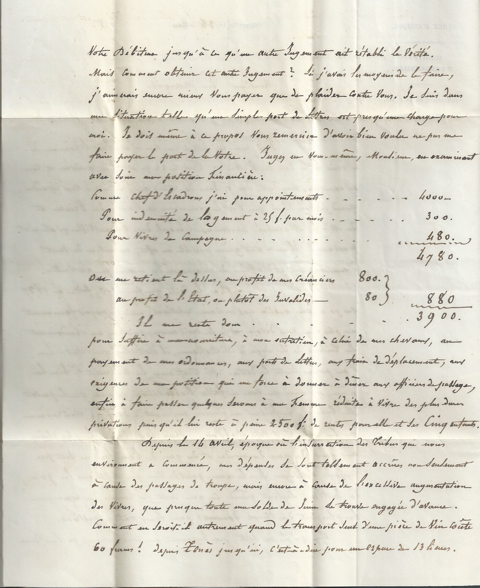 Algeria 1845 Interesting entire letter from Orleansville to Fonterau. The letter has printed headin - Image 5 of 5