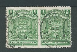 Rhodesia 1898 1/2d Green horizontal pair, variety imperforate between, fine used