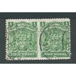 Rhodesia 1898 1/2d Green horizontal pair, variety imperforate between, fine used