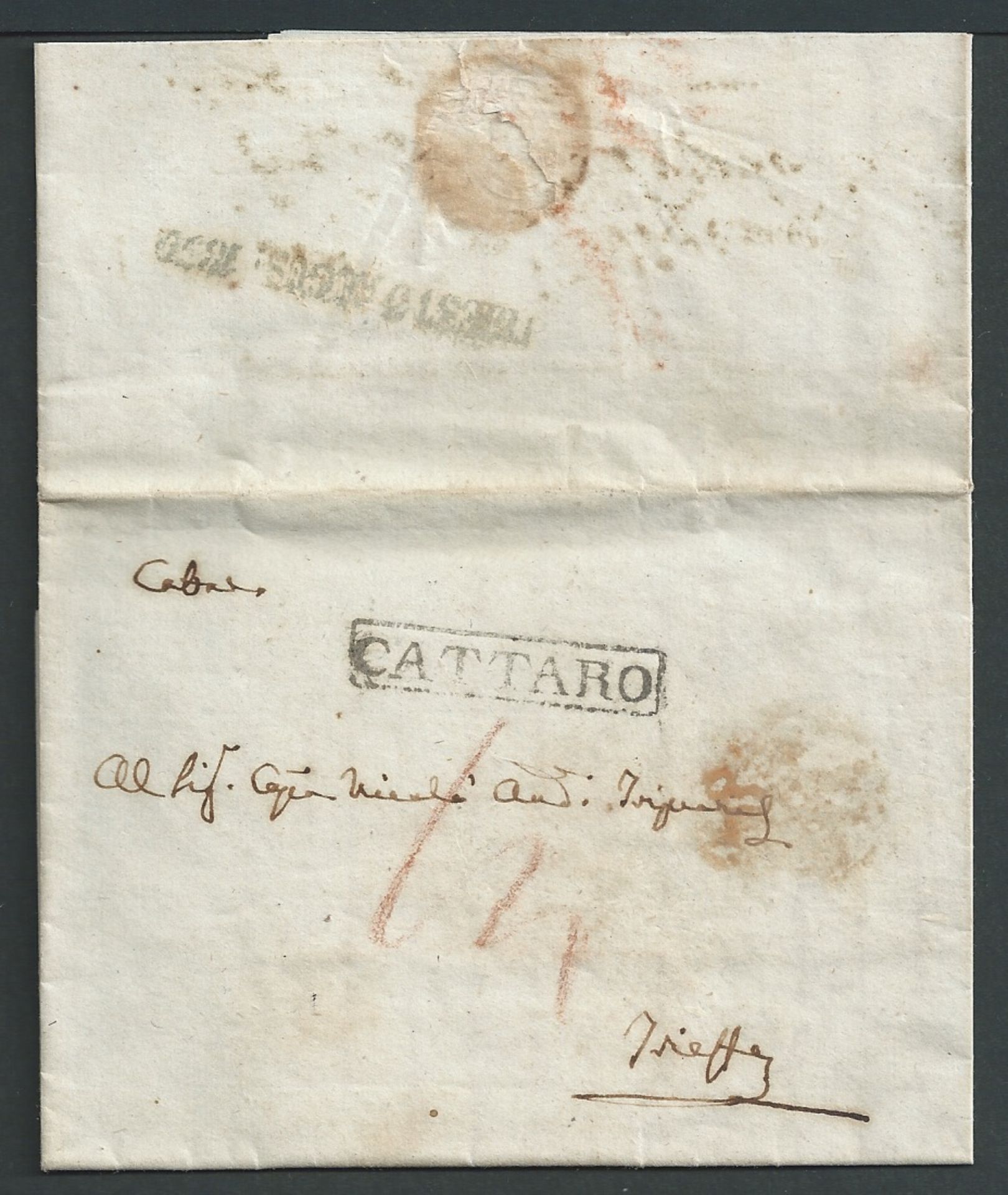 Austria 1830 Entire letter from Dobrota (the port for Cattaro) to Trieste, with a very fine strike