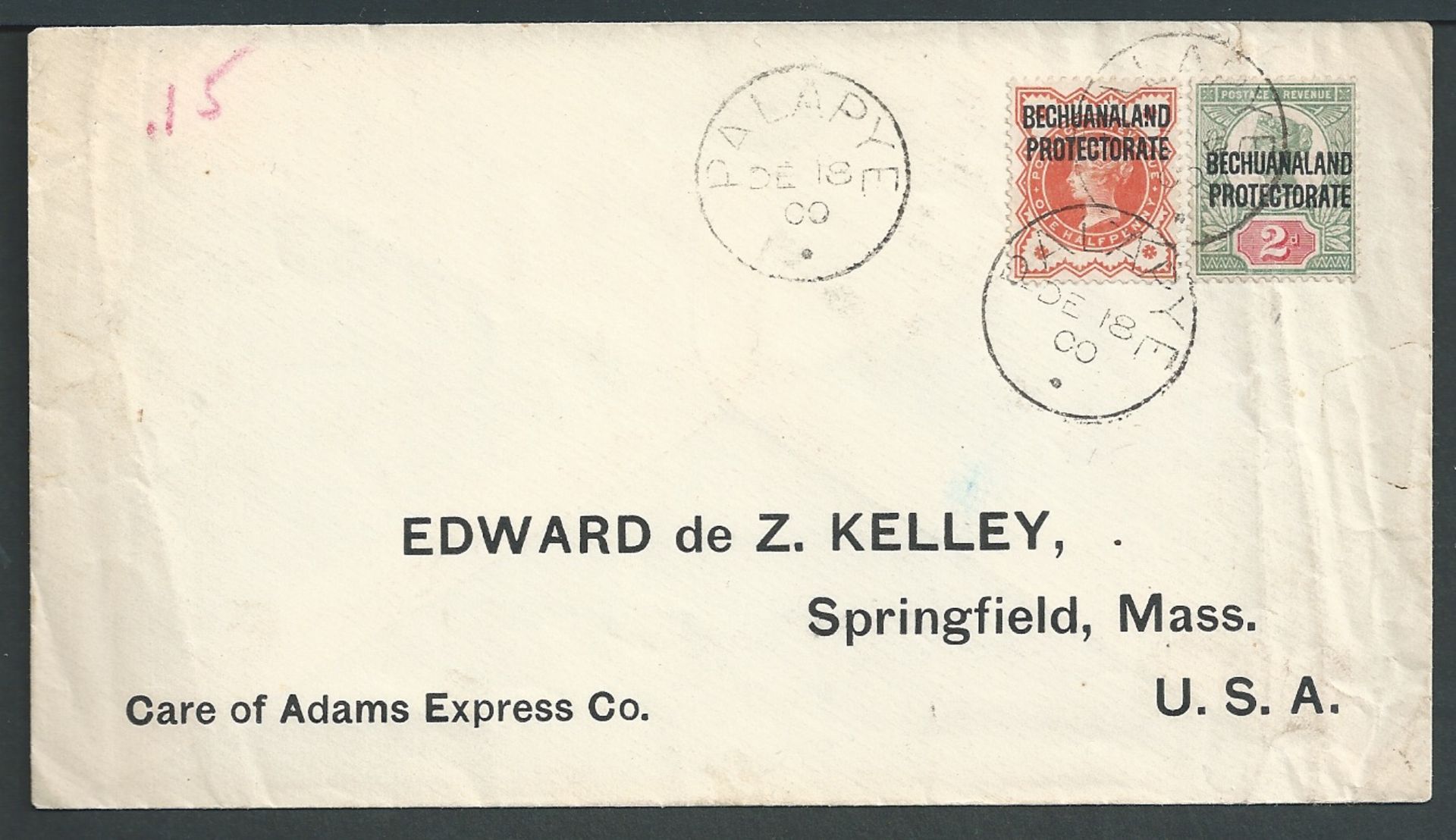 Bechuanaland Protectorate 1900 Cover from Palapye to USA