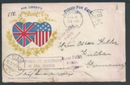 Crash & Wreck Mail / Canada 1899 (Feb. 17) Spanish-American War Patriotic postcard