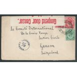 Basutoland 1918 Censored cover to the Red Cross in Geneva with South Africa 1d pair and 1/2d