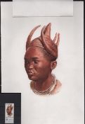 SOUTH WEST AFRICA / NAMIBIA 1981 Head-dresses set: original full colour artwork for the 25c Kwanyama