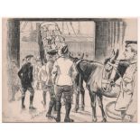 BOER WAR 1899. Pen & Ink sketch "Mules Going Aboard from the Albert Docks" published 17th November