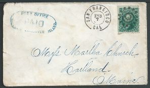 British Columbia c1860 Cover to the USA with blue oval "POST OFFICE/PAID/VICTORIA VANCOUVER ISLAND"