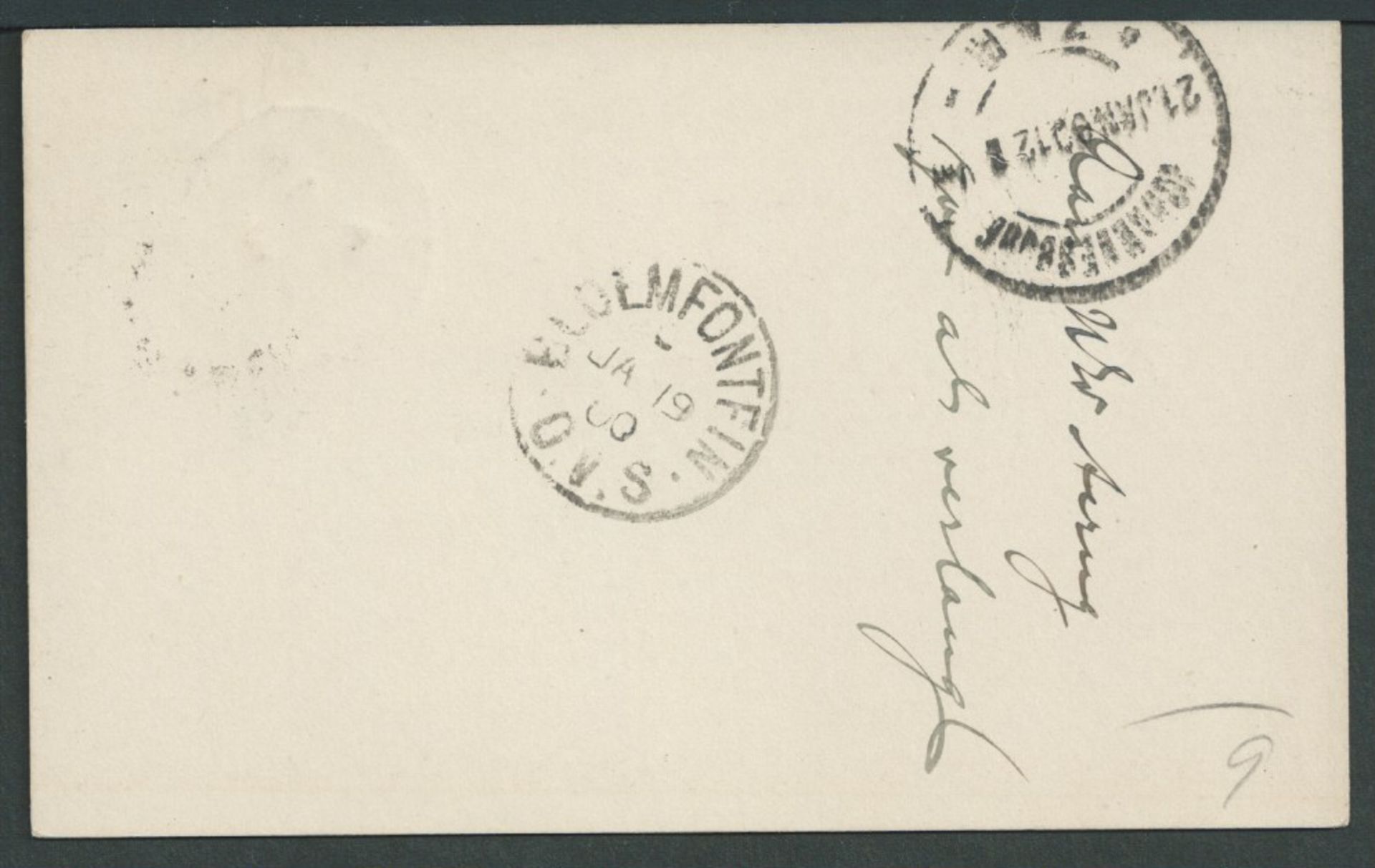 Boer War - O.F.S. Invasion of Cape 1900 O.F.S. 1/2d postal stationery Post Card to Johannesburg - Image 2 of 2