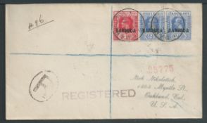Barbuda 1922 Registered Cover franked by 1d and 2 1/2d pair Barbuda