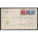 Barbuda 1922 Registered Cover franked by 1d and 2 1/2d pair Barbuda