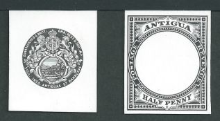 Antigua 1902 Seal of the Colony issue Die Proofs of the central vignette or the 1./2d frame, both in