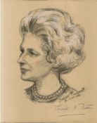 Margaret H Thatcher MP by Juliet Pannett charcoal and pastel Signed also by Margaret H Thatcher