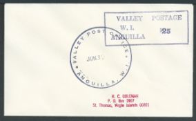 Anguilla 1968 Covers to the U.S. Virgin Island with boxed "VALLEY POSTAGE/W.I./ANGUILLA"