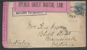 Boer War 1900 Cover from Barberton to Australia with Boer and British censor seals