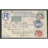 G.B. - Registeted 1898 2d size F registration envelope and affixed 1887 1/2d, 2 1/2d,