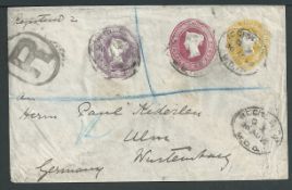 G.B. - Q.V. Postal Stationery 1895 Printed to private order 11d envelope used from London to Ulm