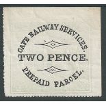 Cape of Good Hope 1876 Cape Railway Services - Prepaid Parcel Label 2d corner copy, mint.