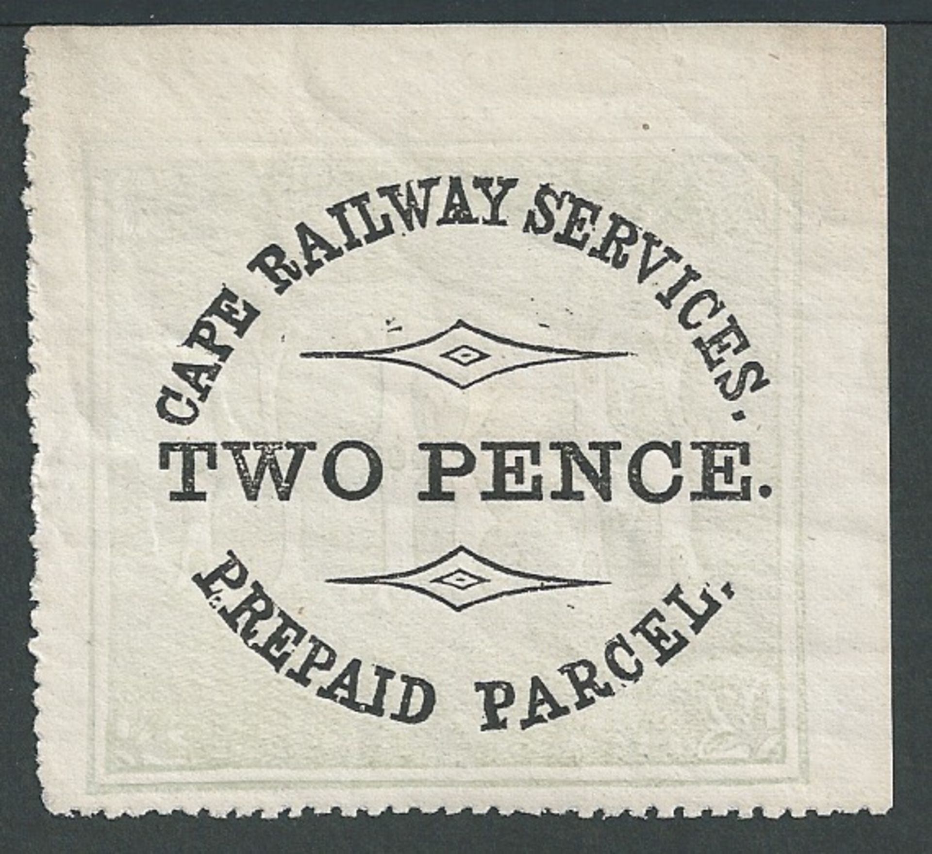 Cape of Good Hope 1876 Cape Railway Services - Prepaid Parcel Label 2d corner copy, mint.