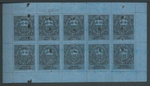 G.B. - Revenues 1878 Southampton Court Fee 20/-, proof sheet of 10