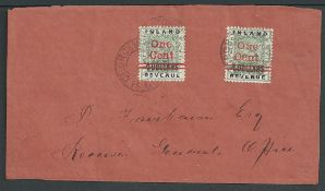 British Guiana 1890 Cover sent within Georgetown franked One Cent on $4 Inland Revenue (2).