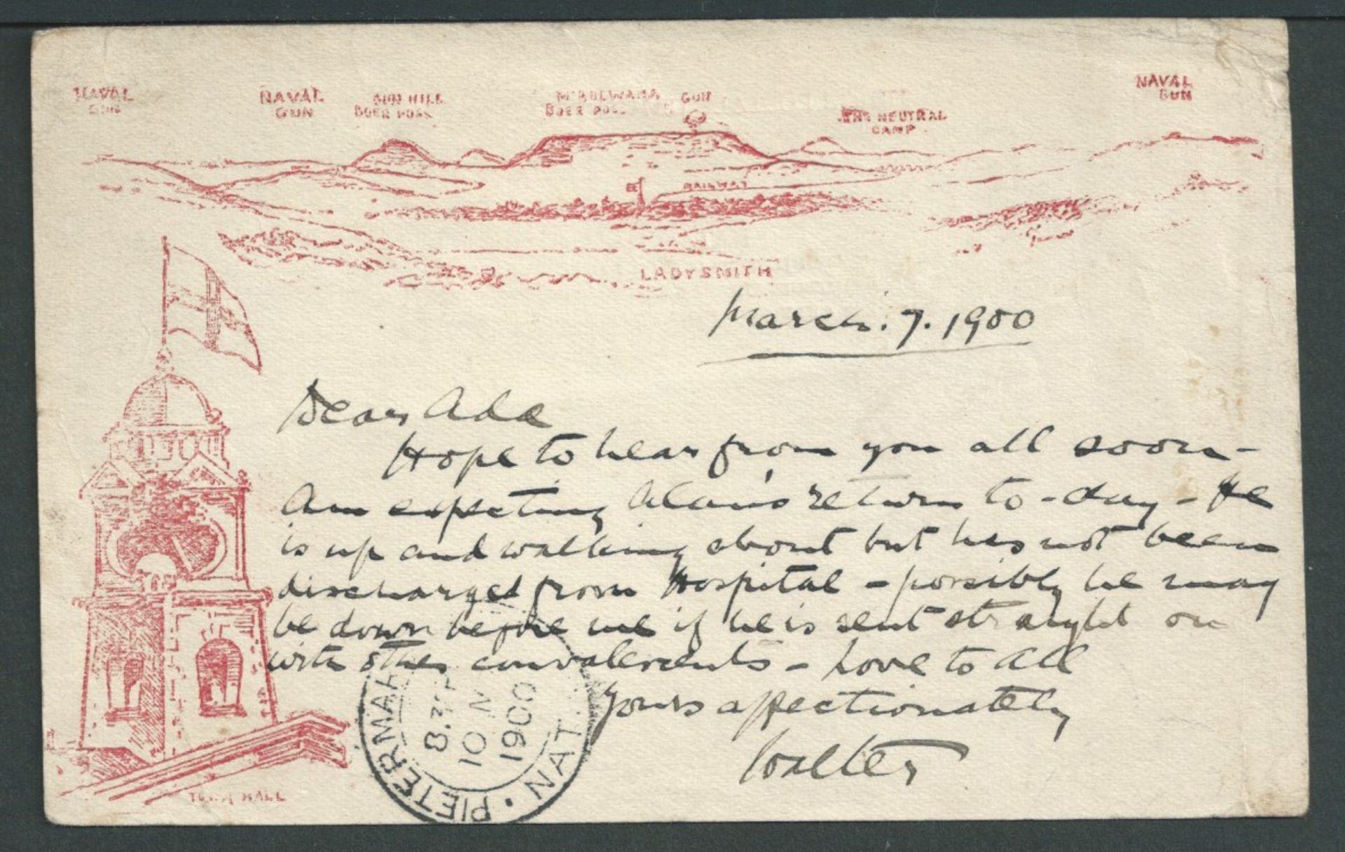 Boer War 1900 (Mar. 9) Ladysmith Siege "Long Tom" postcard (type 3) from Lt. Vanderplank - Image 2 of 2