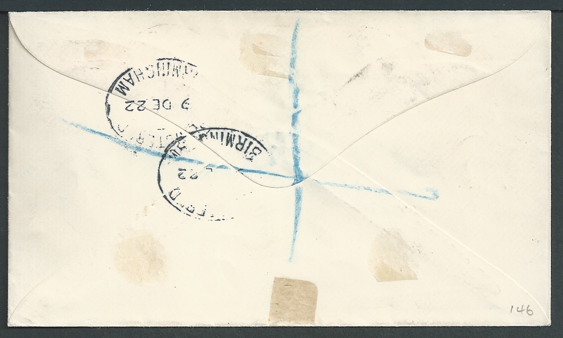 Barbuda 1922 Registered Cover to England, bearing first issue 3d pair - Image 2 of 2