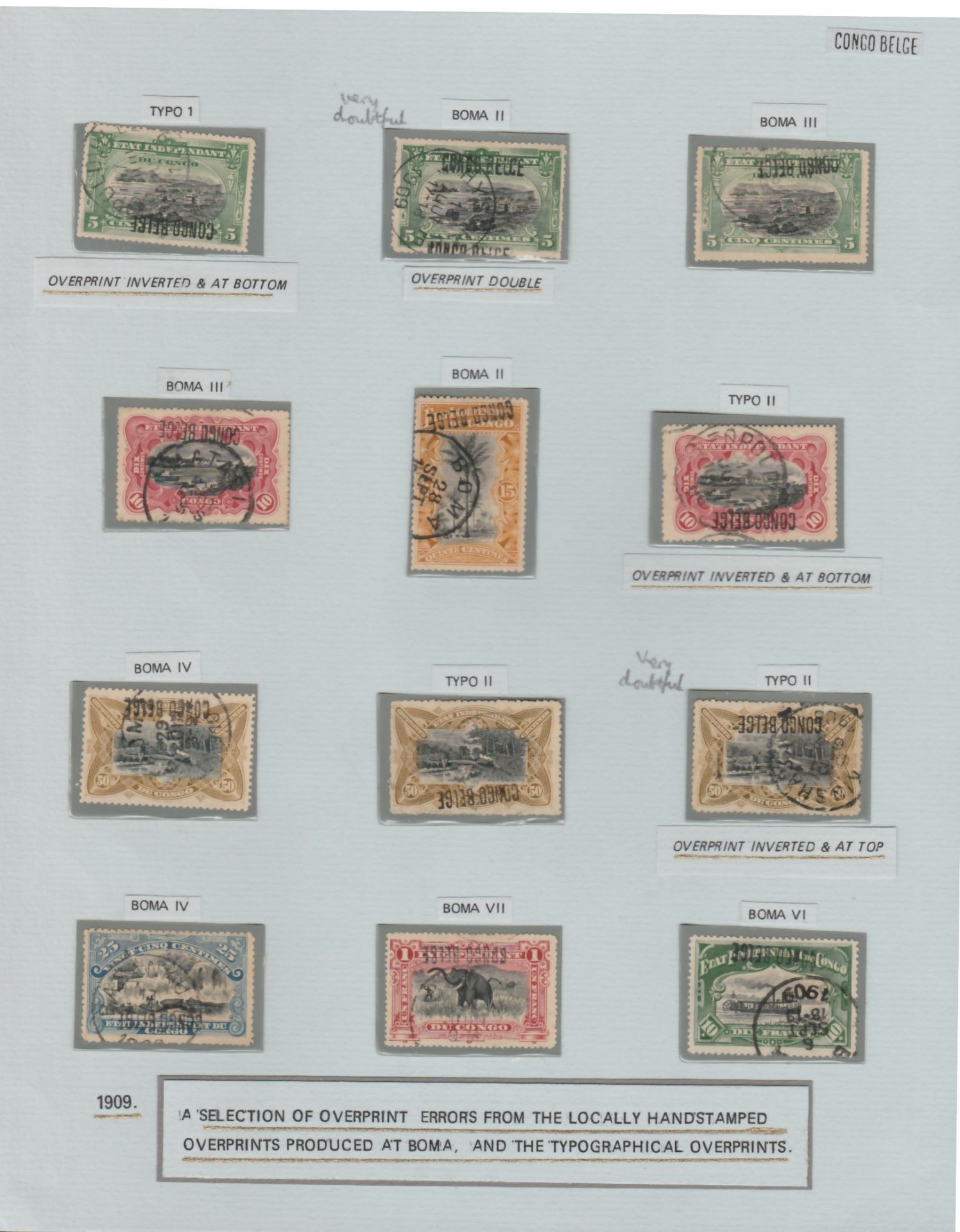 Belgian Congo 1909"CONGO BELGE" overprints on three pages, mint and used stamps with some varieties - Image 2 of 3
