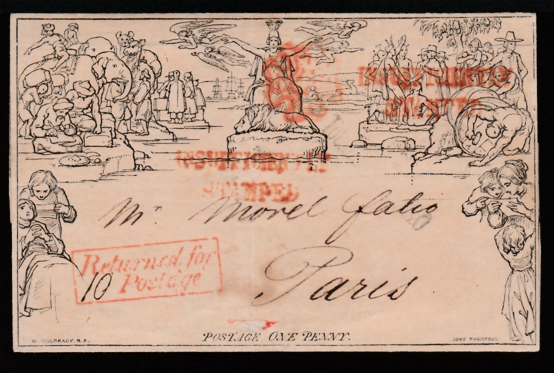 G.B. - Mulreadys 1840 (July 25)1d Lettersheet stereo A16 (minor faults) from London to Paris cancell