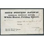 G.B. - Parcel Post 1842 Printed receipt for the carriage of two boxes from the South Western Railwa