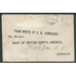 Barbados / Wreck Mail 1914 (Jan 1) Cover from Barbados to Halifax, Nova Scotia