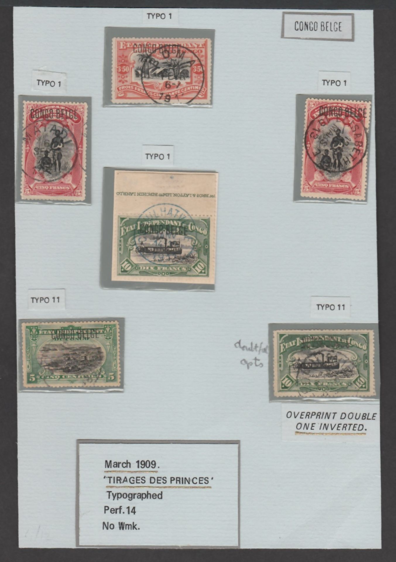 Belgian Congo 1909"CONGO BELGE" overprints on three pages, mint and used stamps with some varieties - Image 3 of 3