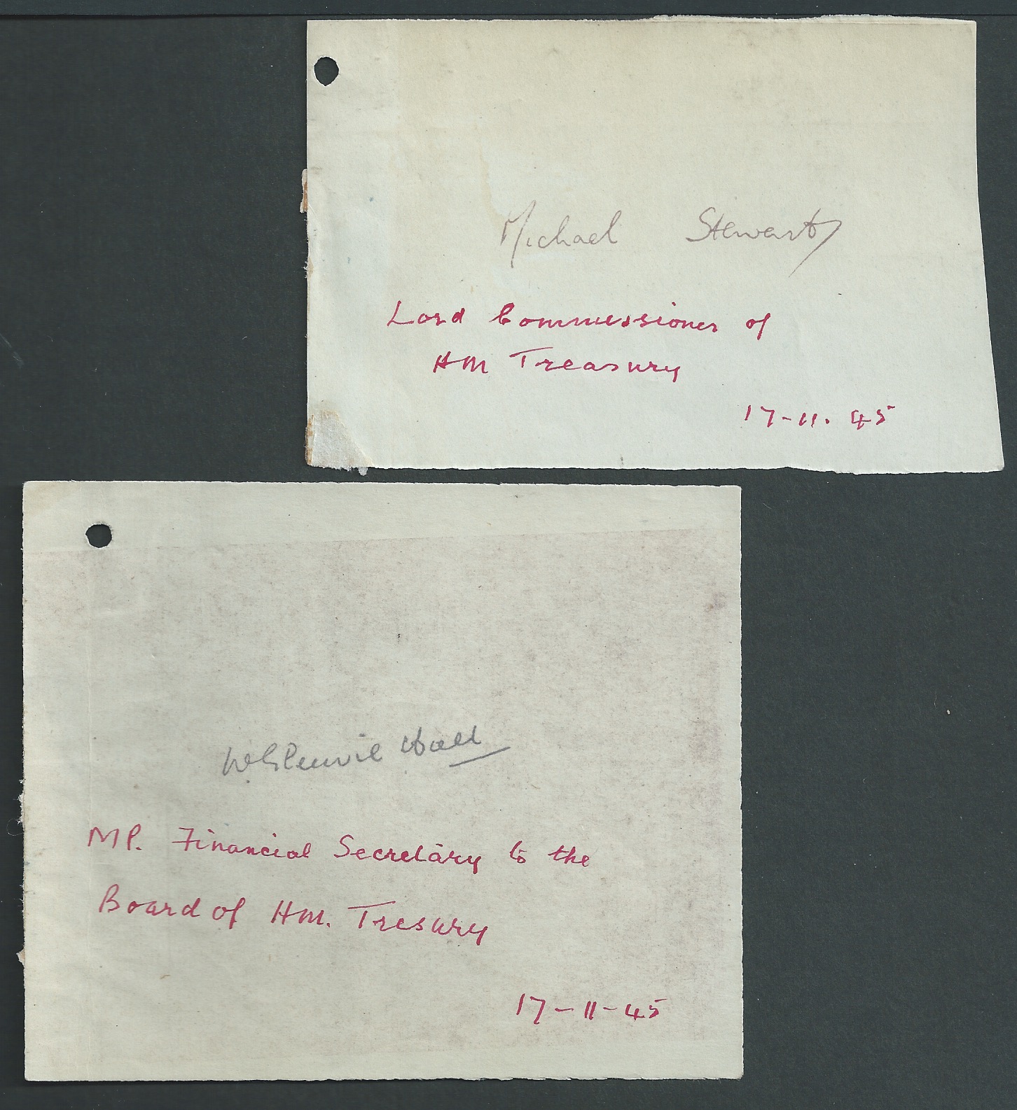 GB - Officials 1945 Specimen signatures of six members of the Government in 1945 - Image 2 of 3