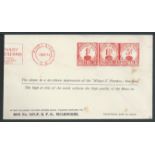 Australia 1934 Specimens of the "Midget 3" franking machine with blanked out permit number,