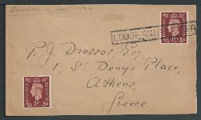 Australia 1938 Cover to Greece bearing G.B. 1.1/2d (2), one cancelled by the boxed "LOOSE SHIP LETTE